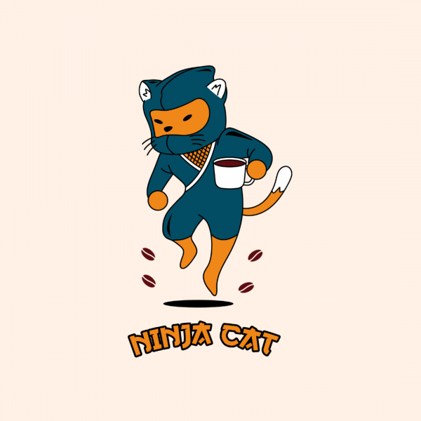 Crazy Coffee Shop Logo - Ninja Cat