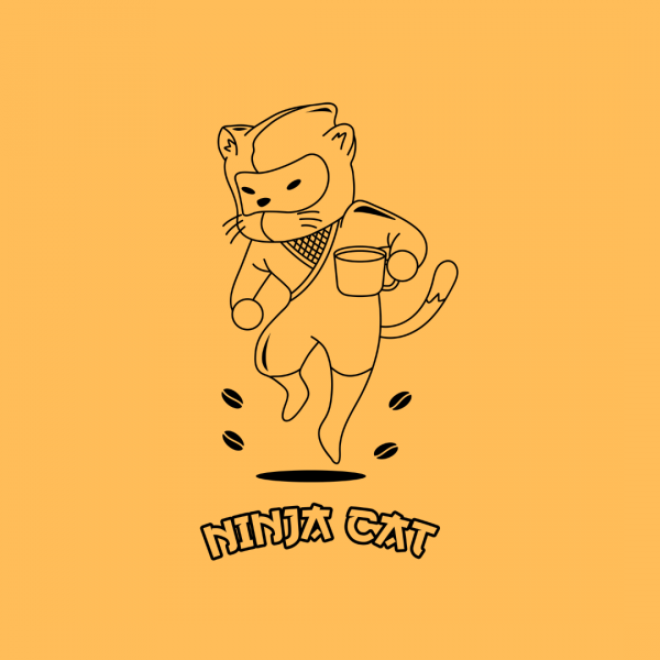 Crazy Coffee Shop Logo - Ninja Cat